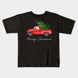 Merry Christmas Retro Vintage Red Truck Kids T-Shirt